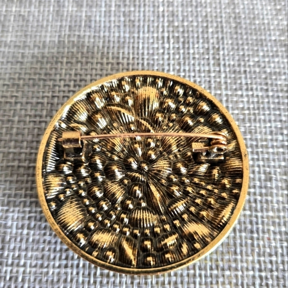 Smiley Face Brooch Pin Gold Yellow Black Crystal Rhinestone Playful Happy Funny - Picture 3 of 4